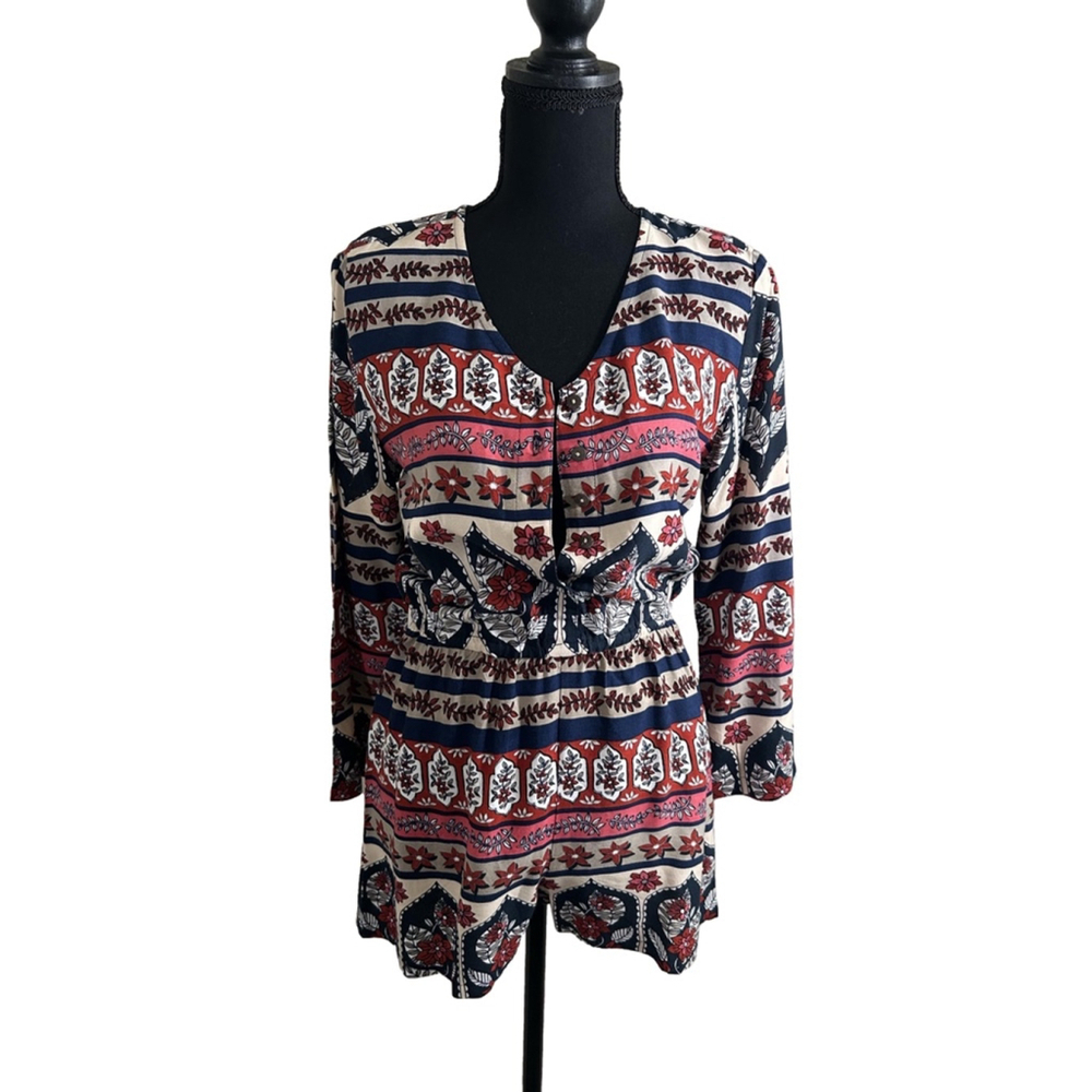 RAGA Women's Boho Lightweight Floral Long Sleeve Romper, Size S